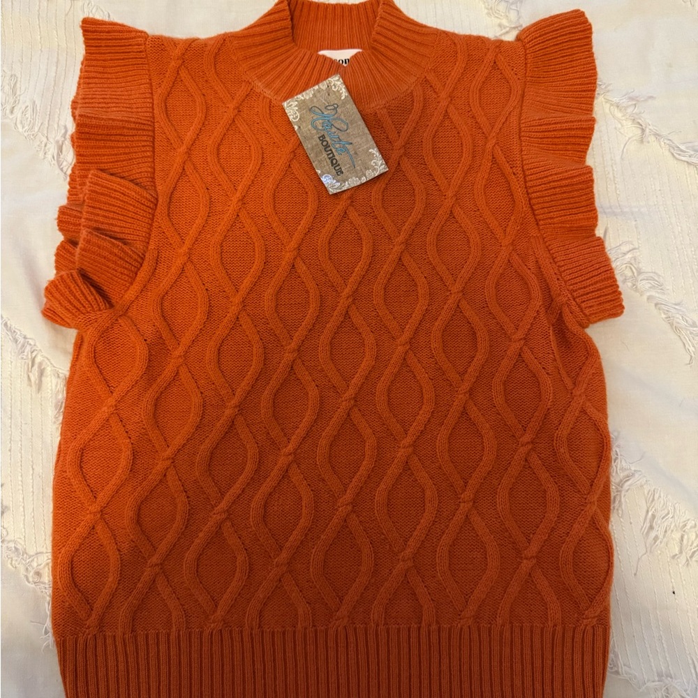Orange Cable Knit Turtleneck Sweater